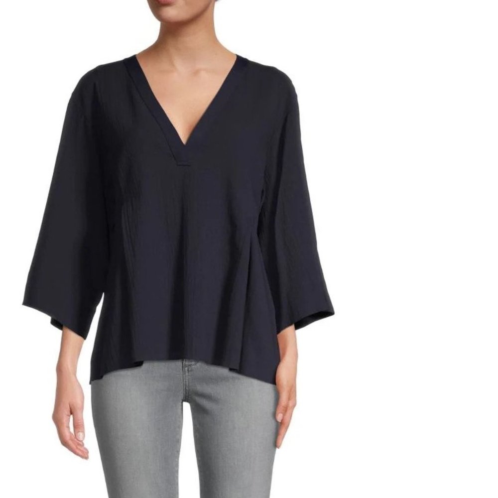 VINCE  Boxy  V-Neck Top Cotton Blouse, Medium